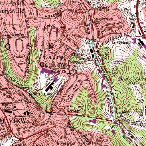 Topographic Map of Laurel Gardens Volunteer Fire Company Station 253, PA