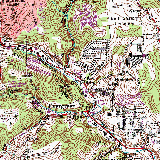 Topographic Map of Evergreen Volunteer Fire Company Station 246, PA