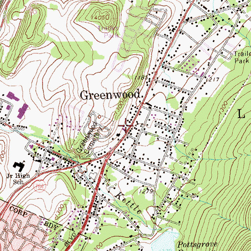 Topographic Map of Greenwood Volunteer Fire Department Station 16, PA
