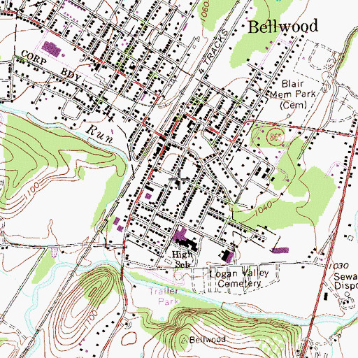 Topographic Map of Excelsior Fire Company 1 Bellwood Station 22, PA