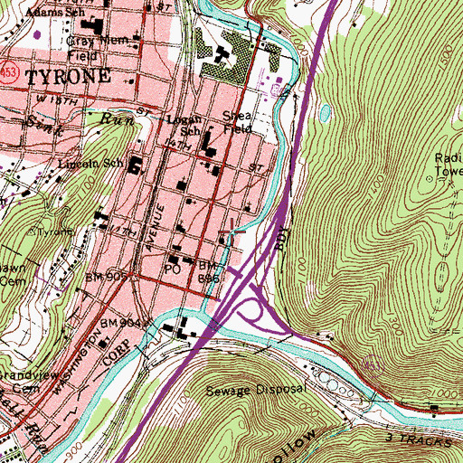 Topographic Map of Blazing Arrow Hook and Ladder Fire Company Station 33, PA
