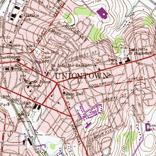 Topographic Map of Uniontown Fire Department Station 40 East End, PA
