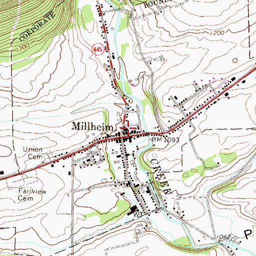 Topographic Map of Millheim Fire Company 18, PA