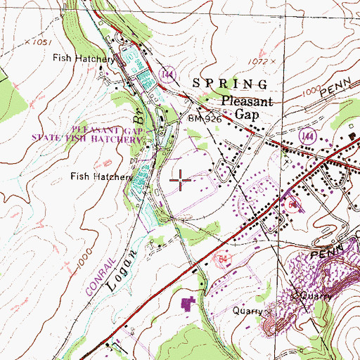 Topographic Map of Pleasant Gap Fire Company 8, PA