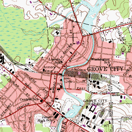 Topographic Map of Grove City Volunteer Fire Department Station 1 Headquarters, PA