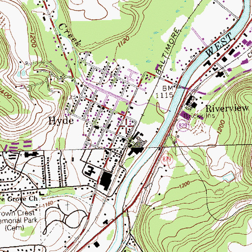 Topographic Map of Hyde Volunteer Fire Company Station 6, PA