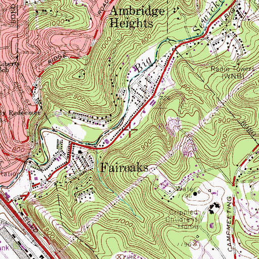 Topographic Map of Fair Oaks Volunteer Fire Department Station 308, PA