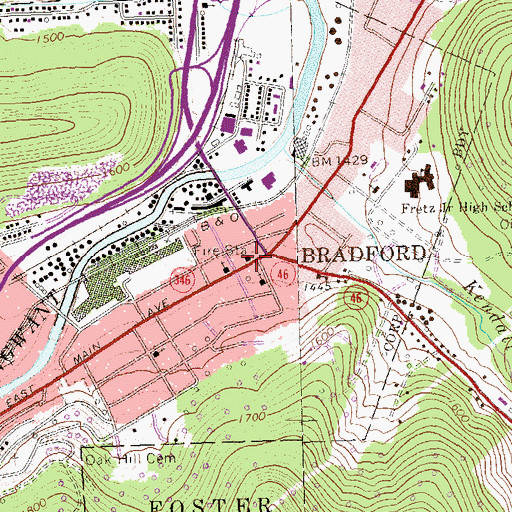 Topographic Map of Bradford City Fire Department East Bradford, PA