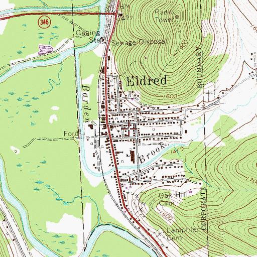 Topographic Map of Eldred Borough Volunteer Fire Department Station 4, PA