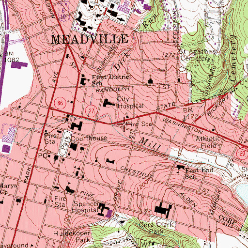 Topographic Map of Meadville Volunteer Fire and Rescue Company, PA