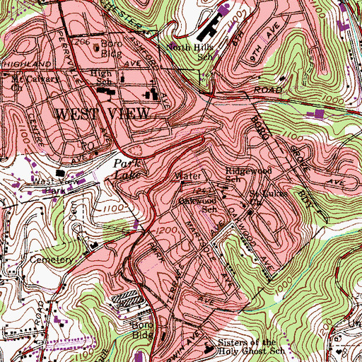 Topographic Map of West View Volunteer Fire Department Company 1 Station 297, PA