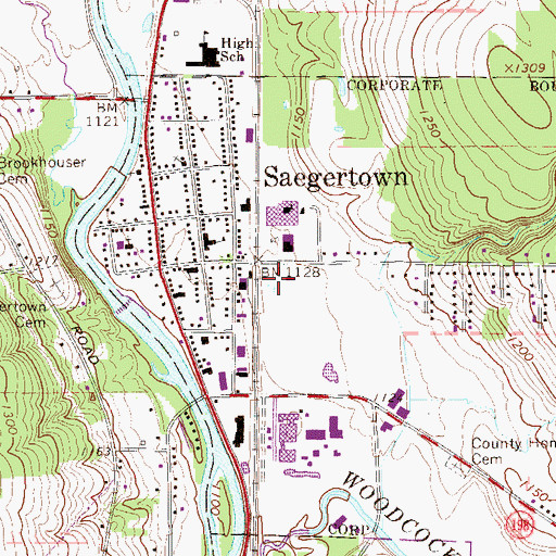 Topographic Map of Saegertown Volunteer Fire Department 19, PA