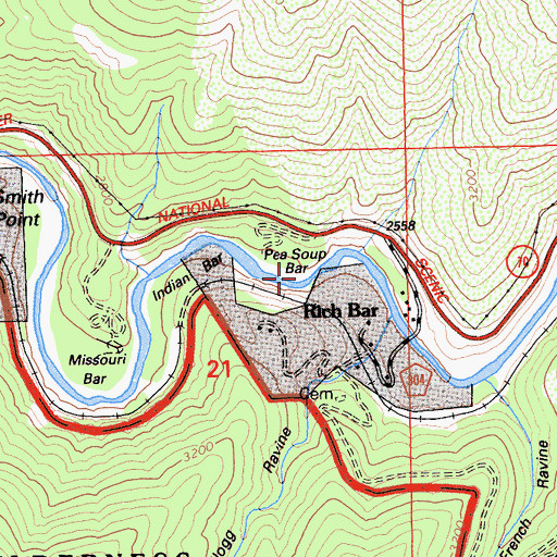 Topographic Map of Pea Soup Bar, CA