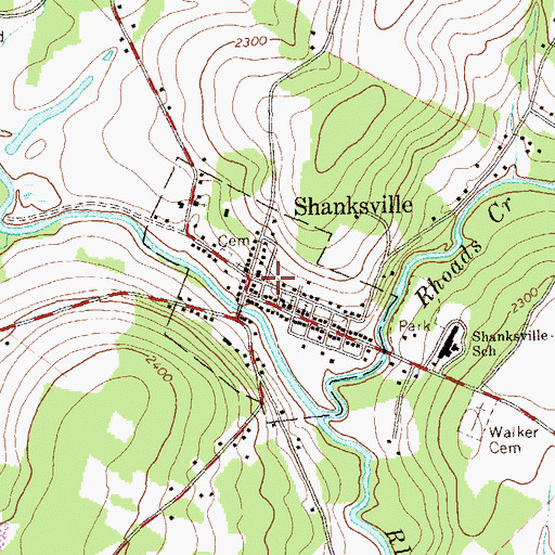 Topographic Map of Shanksville Volunteer Fire Company, PA