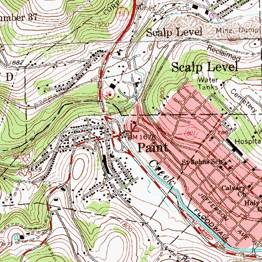 Topographic Map of Scalp Level and Paint Volunteer Fire Company Station 616, PA
