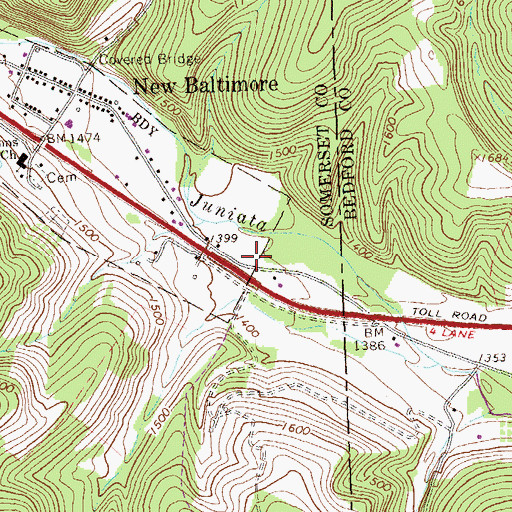Topographic Map of New Baltimore and Area Volunteer Fire Department - Station 55, PA