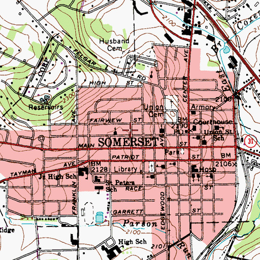Topographic Map of Somerset Volunteer Fire Department Station 601, PA
