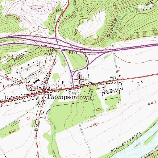 Topographic Map of Thompsontown Volunteer Fire Company Station 8, PA