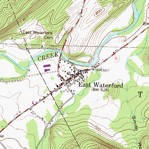 Topographic Map of East Waterford Community Fire Company Station 7, PA