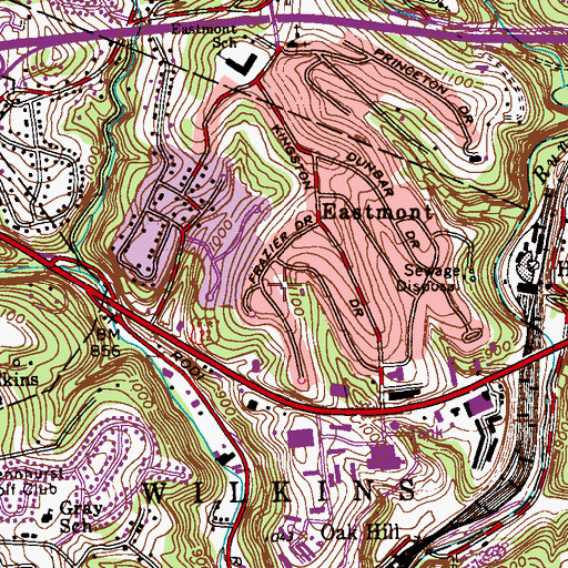 Topographic Map of Wilkins Township Volunteer Fire Department Station 304, PA