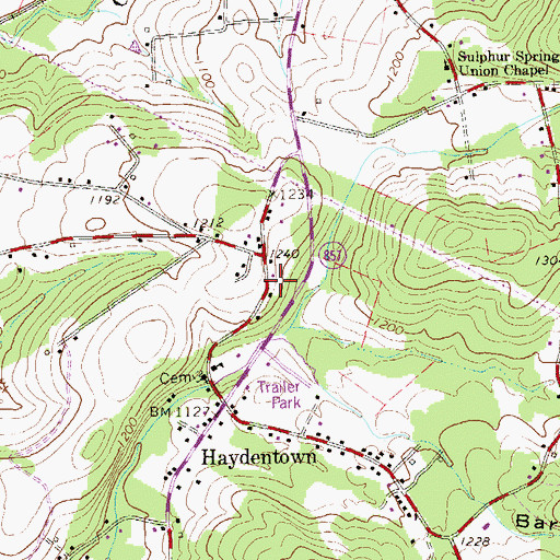 Topographic Map of Haydentown Volunteer Fire Department Station 50, PA