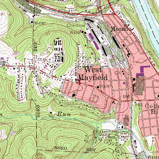 Topographic Map of West Mayfield Volunteer Fire Department Station 99, PA