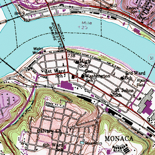 Topographic Map of Monaca Volunteer Fire Department Station 56, PA
