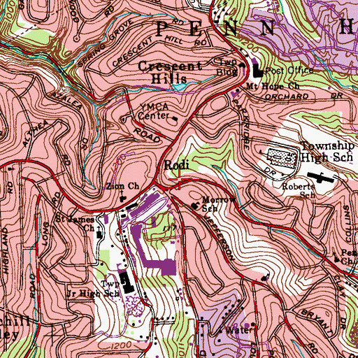 Topographic Map of Penn Hills Volunteer Fire Department 7 Station 227, PA