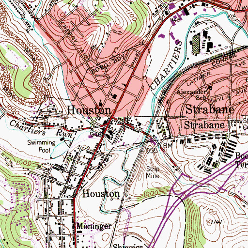 Topographic Map of Houston Volunteer Fire Department Station 65, PA