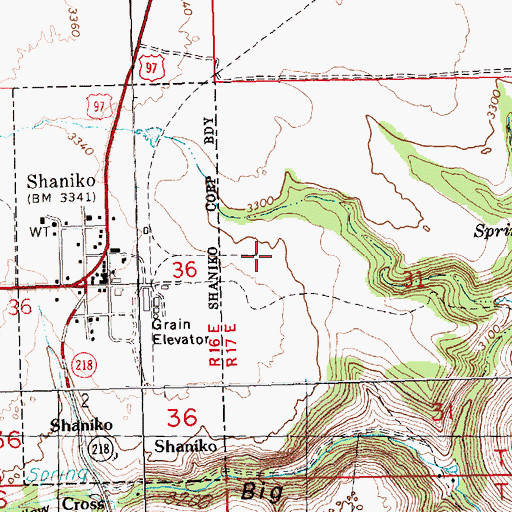 Topographic Map of Shaniko Ranch Airport, OR