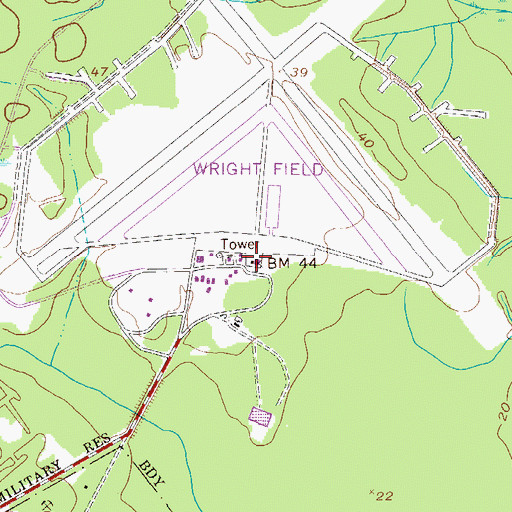 Topographic Map of Wright Army Airfield (Fort Stewart)/Midcoast Regional Airport, GA