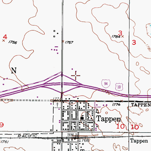 Topographic Map of Tappen Airstrip, ND