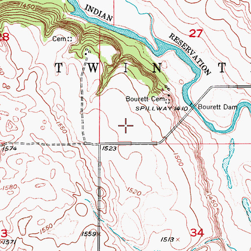 Topographic Map of Bouret Ranch Airport, ND