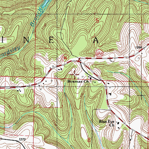 Topographic Map of Bonner School (historical), MO