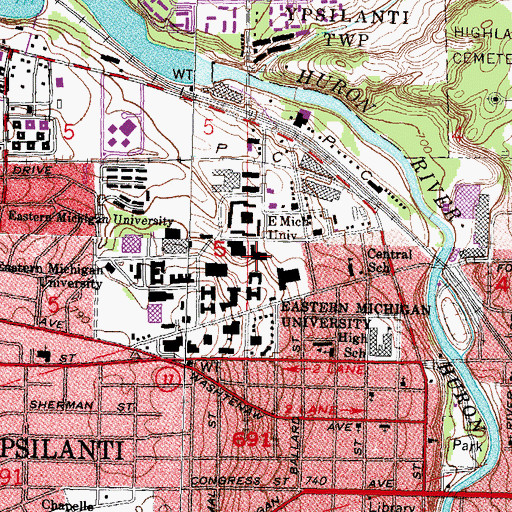 Topographic Map of Quirk Dramatic Arts Building, MI