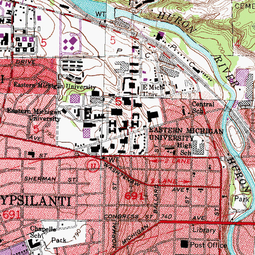Topographic Map of Roosevelt Hall, MI