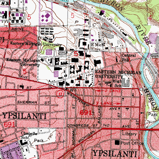 Topographic Map of Pierce Hall, MI