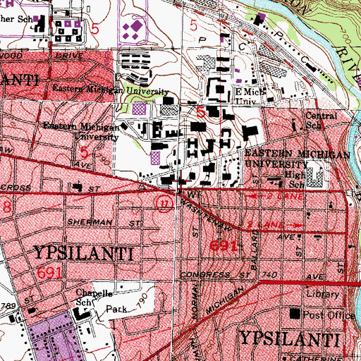 Topographic Map of Welch Hall, MI