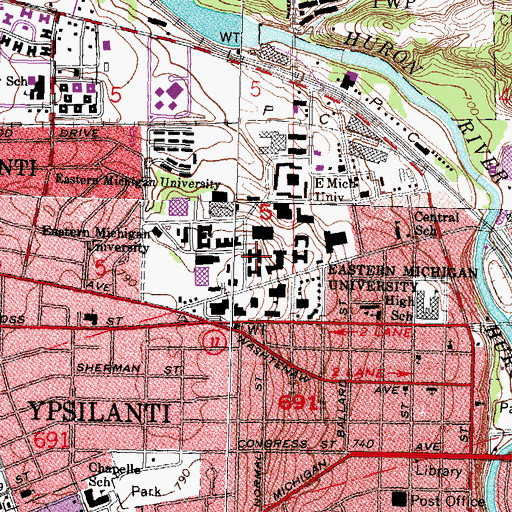 Topographic Map of Everett L. Marshall Building, MI