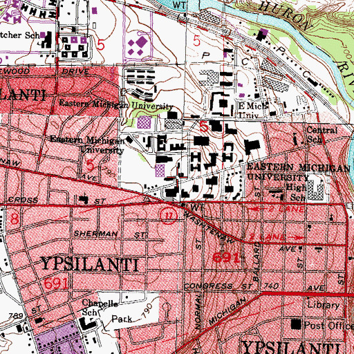 Topographic Map of Sherzer Hall, MI