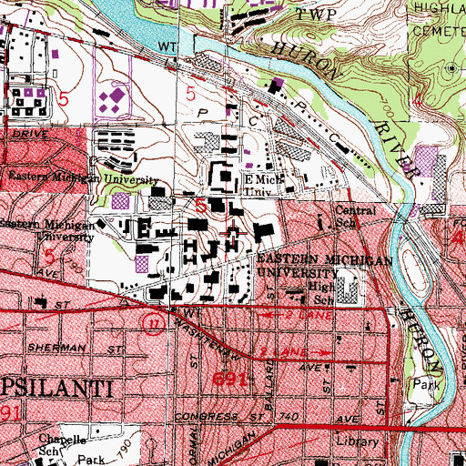 Topographic Map of Goddard Residence Hall, MI
