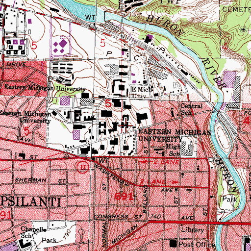Topographic Map of Jones Residence Hall, MI