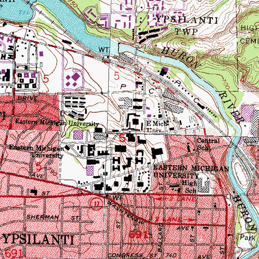 Topographic Map of Downing Residence Hall, MI