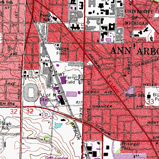 Topographic Map of Yost Ice Arena, MI