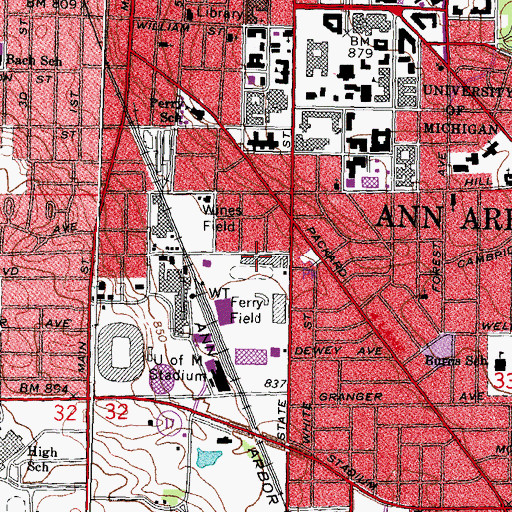 Topographic Map of Intramural Sports Building, MI