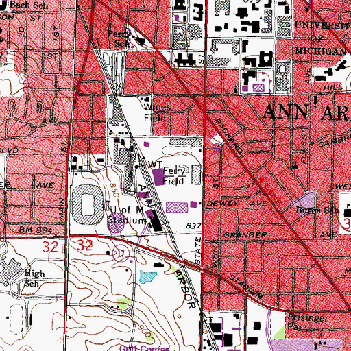 Topographic Map of Ray Fisher Stadium, MI