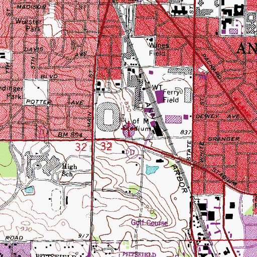 Topographic Map of Crisler Arena, MI