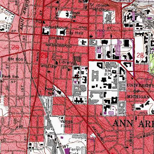 Topographic Map of Huetwell Visitors Center and Student Activities Building, MI