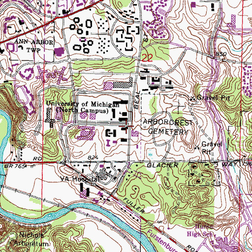 Topographic Map of Bonisteel Interdisciplinary Research Building, MI