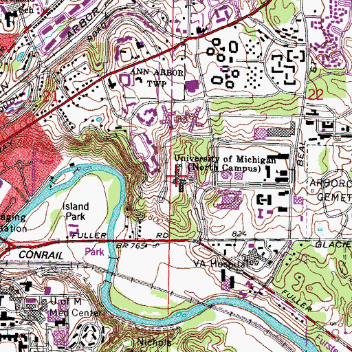 Topographic Map of E V Moore Building, MI